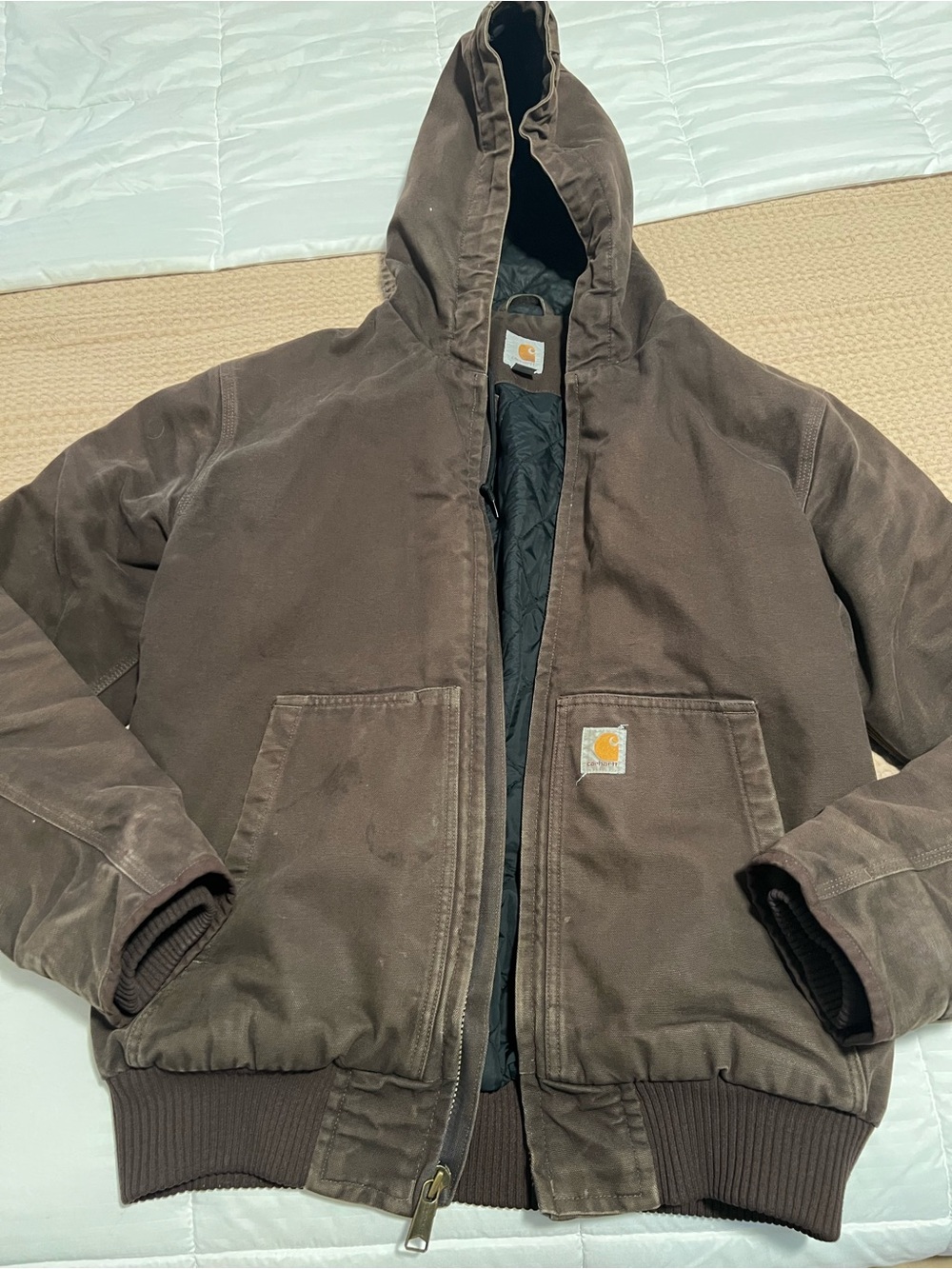 Carhartt Brown Hooded Duck Canvas Bomber Jacket